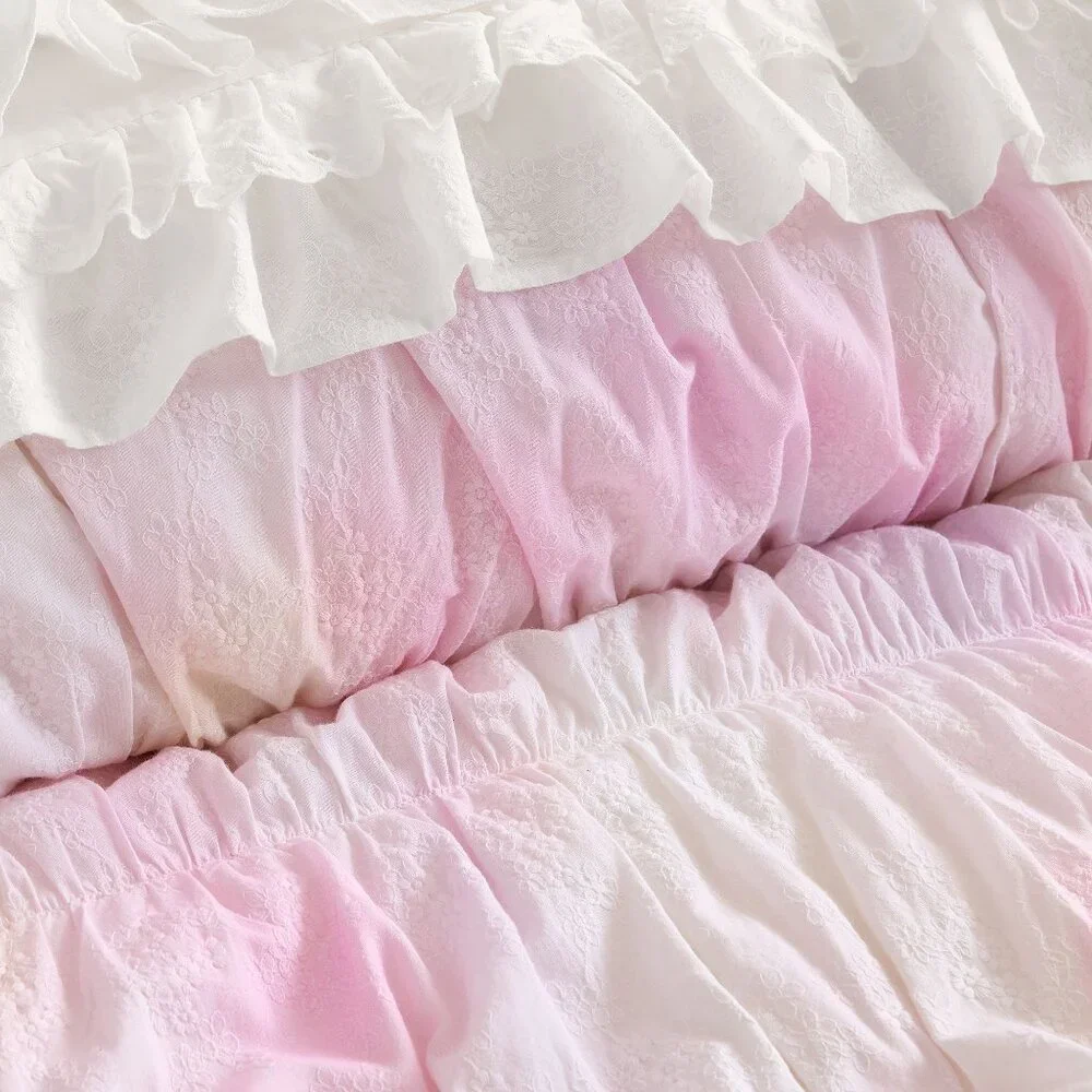 LoveShackFancy Tie Dye Quilt Pink Purple Yellow White Ruffle Full Queen Bed NEW